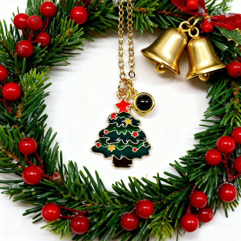 Collar con proyección de imagen de árbol de Navidad personalizado. Regalo divertido para niñas.
