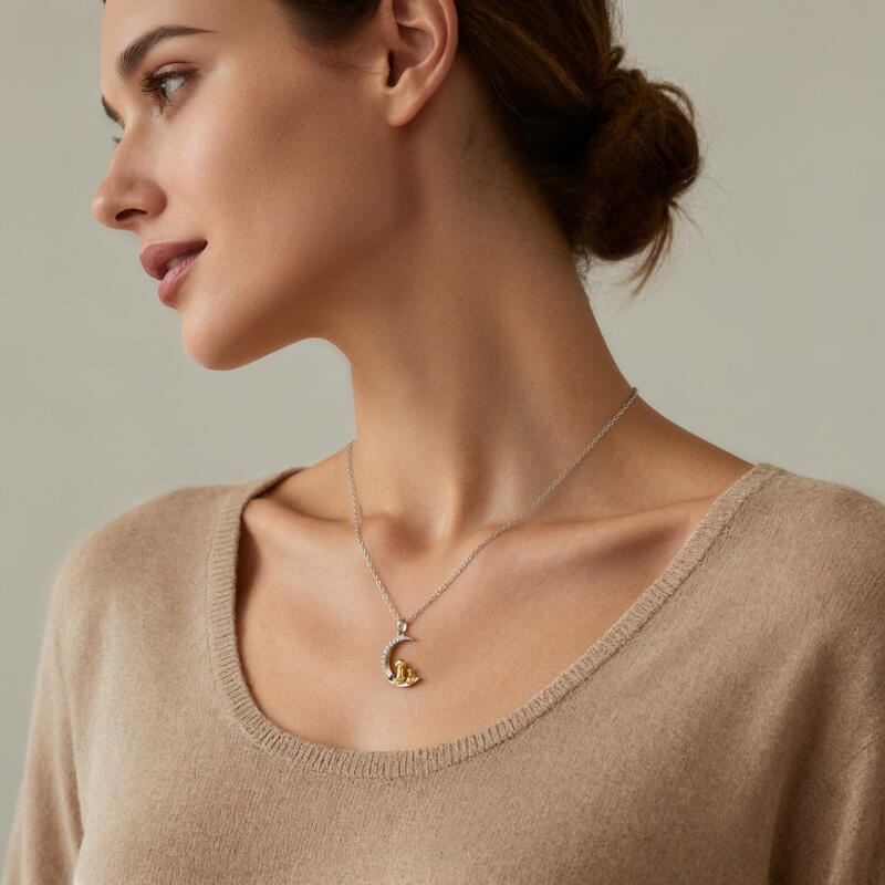 Jeulia Petland Golden Retriever And Cat Moon Necklace