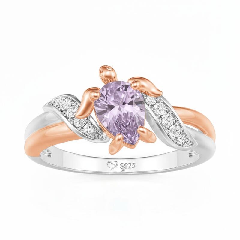 Jeulia Hug Me Two Tone Custom Pear Cut Turtle Ring with Birthstone