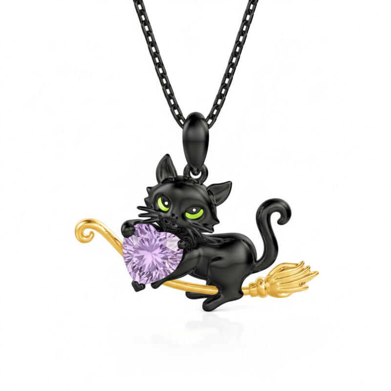 Jeullia Hug Me Magic Black Cat Custom Birthstone Necklace
