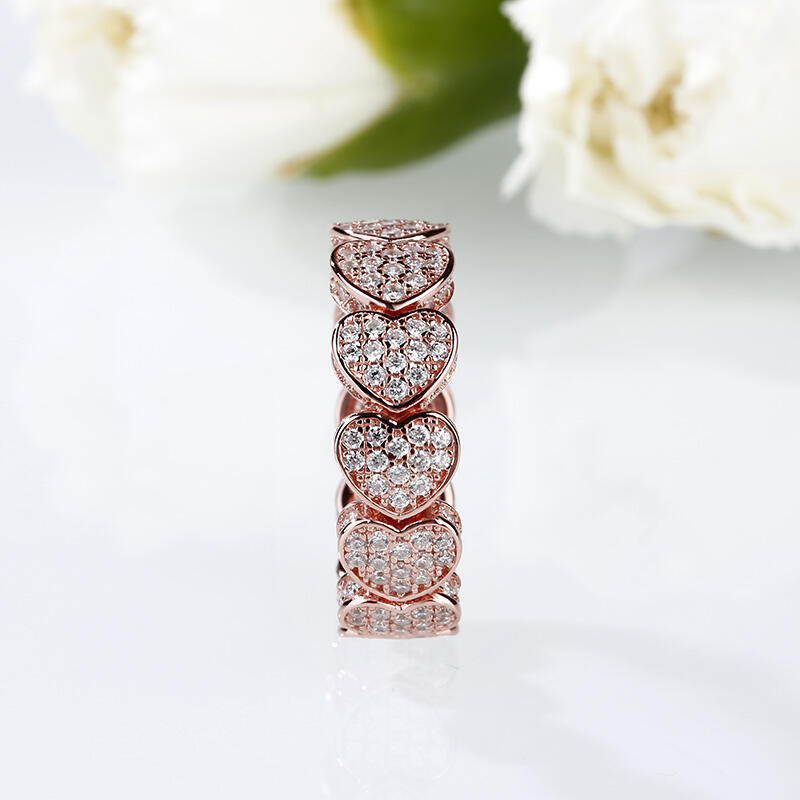 Jeulia Rose Gold Tone Heart Sterling Silver Women's Band