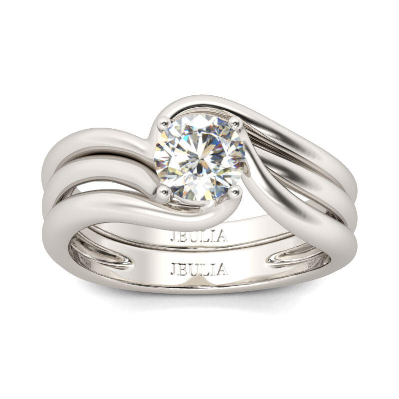 Jeulia Bypass Round Cut Sterling Silver Ring Set
