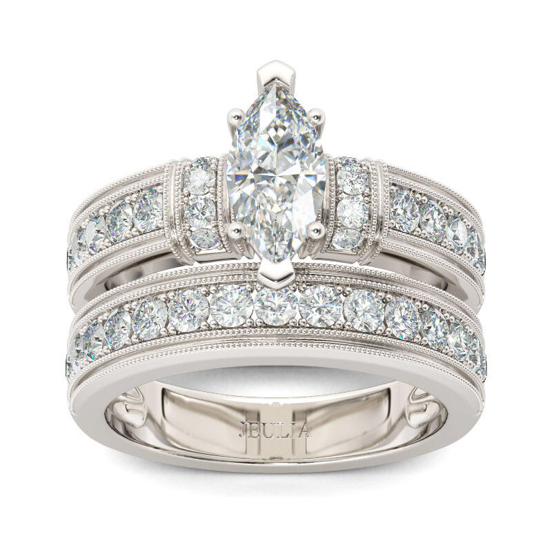 Jeulia Art Deco Milgrain Marquise Cut Sterling Silver Ring Set