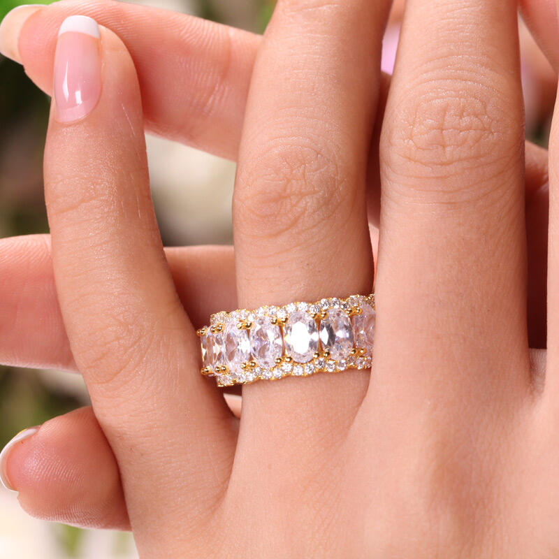 Jeulia Gold Tone Oval Cut Sterling Silver Women's Band