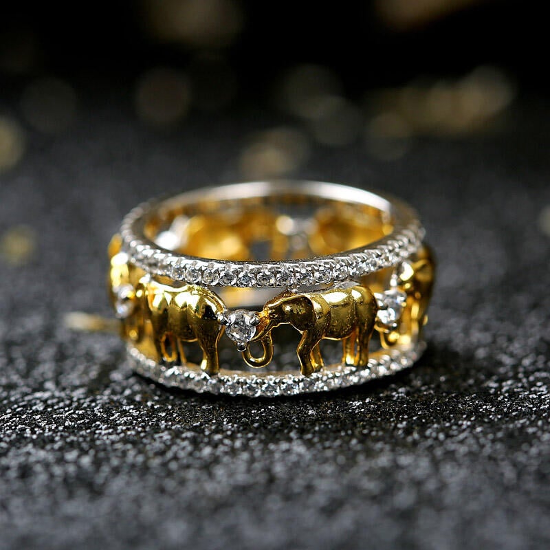 Two Tone Elephant Band Ring