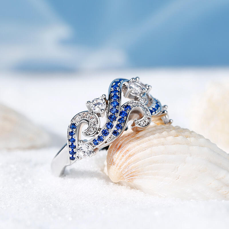 Jeulia "Life Reminder" Ocean Waves Design Sterling Silver Ring