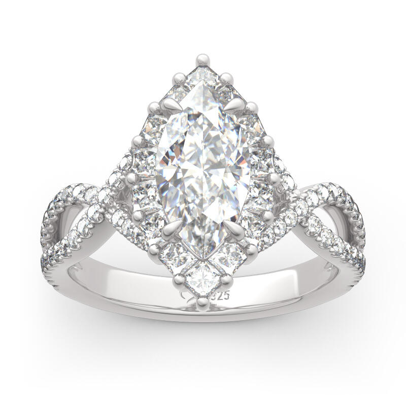 Jeulia Halo Split Shank Marquise Cut Sterling Silver Ring