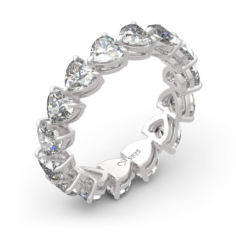 Jeulia Classic Heart Cut Sterling Silver Eternity Band