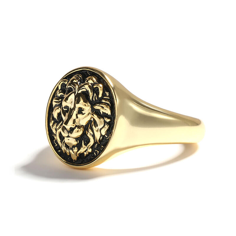 Jeulia "Roi des Bêtes" Bague Lion Doré pour Homme Chevalière en Argent Sterling