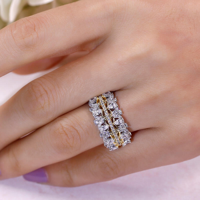 Jeulia Aliança de casamento feminina prata esterlina em dois tons com corte pêra