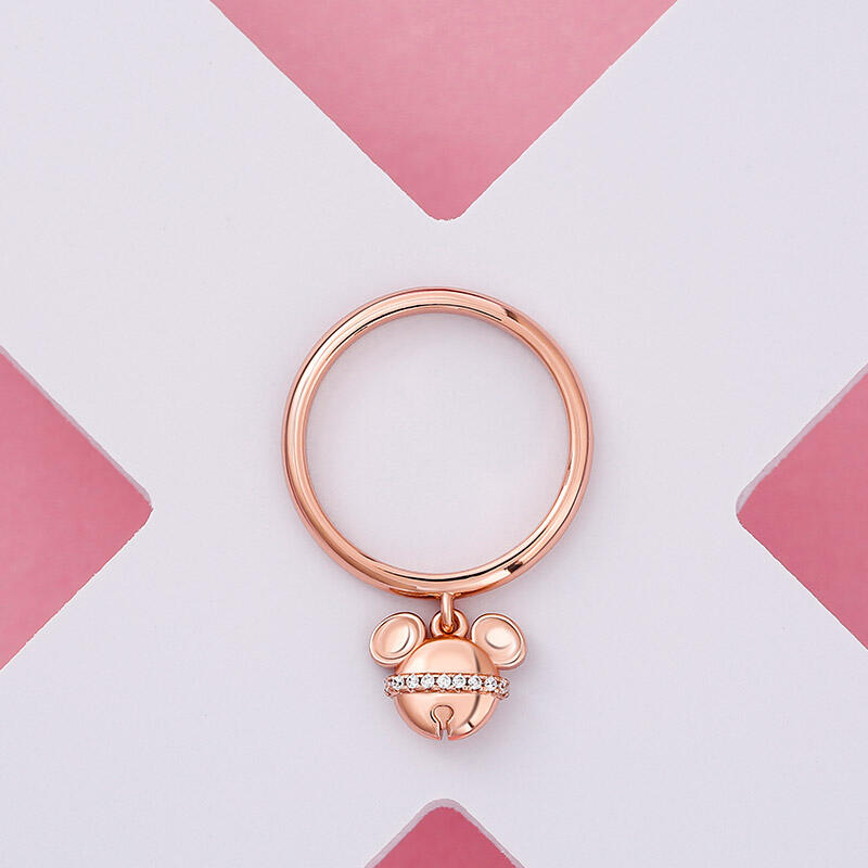 Jeulia Cartoon Mouse Rose Gold Tone Sterling Silver Dangle Ring