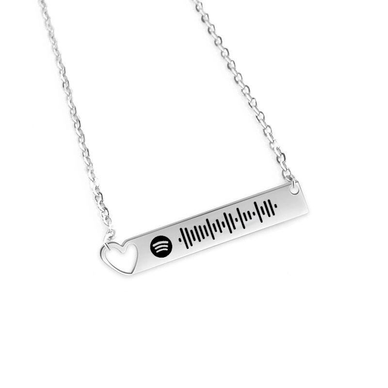 Jeulia Scannable Spotify Code Heart Bar Stainless Steel Necklace