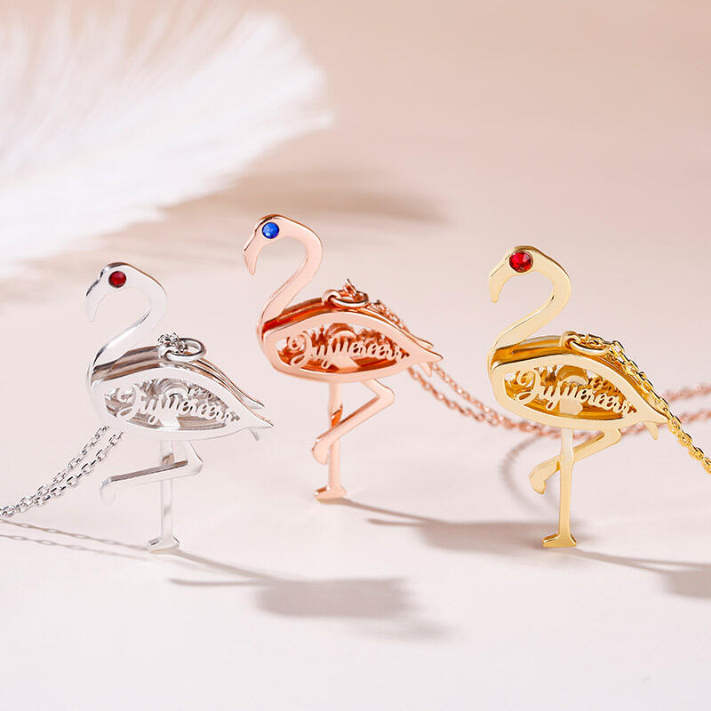 Jeulia Flamingo Personalized Sterling Silver Necklace