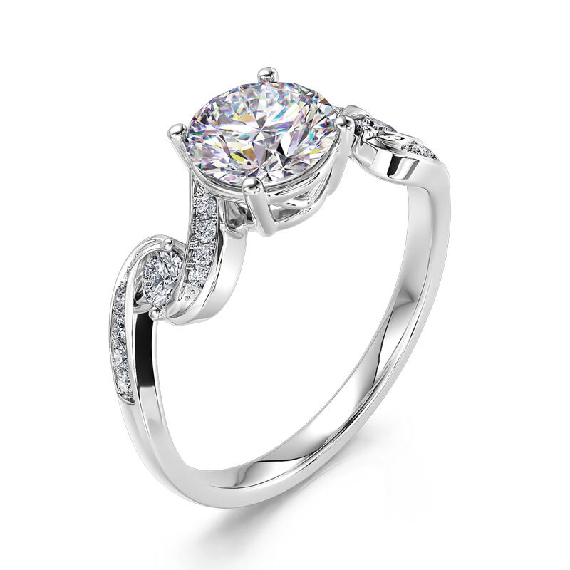 Jeulia Three Stone Round Cut Sterling Silver Ring