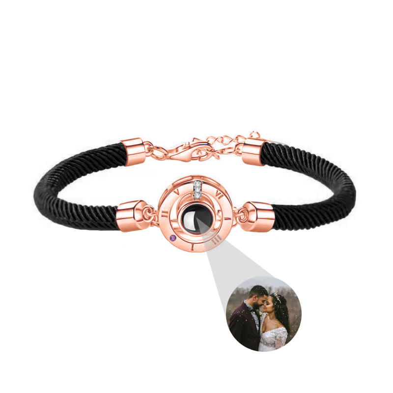 Personalized Photo Projection Bracelet Disc with Black Cord