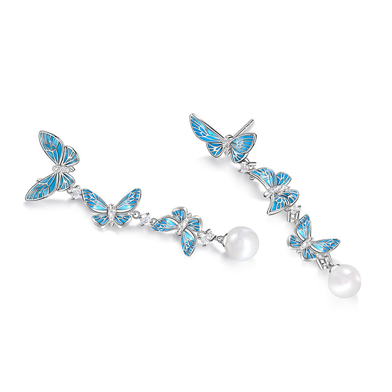Jeulia "Charming Dance" Butterfly Pearl Sterling Silver Drop Earrings
