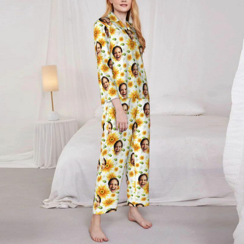 Personalisierte Schlafanzüge benutzerdefinierte Foto helle Sonnenblume Blätter Muster Design attraktives Geschenk für Sie