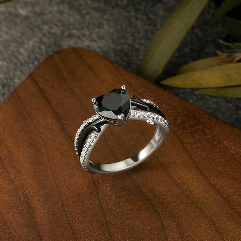 Jeulia Anillo Promesa Corazón Negro Trenzado de Plata Esterlina