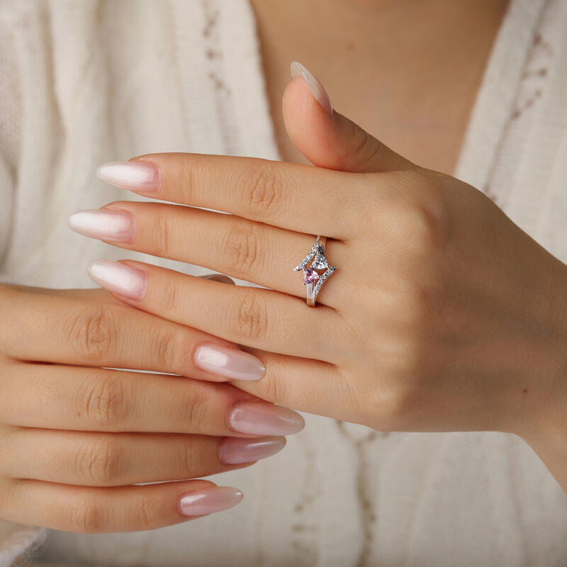 Jeulia Bague de fiançailles Cœur Personnalisée avec pierre de naissance et gravure