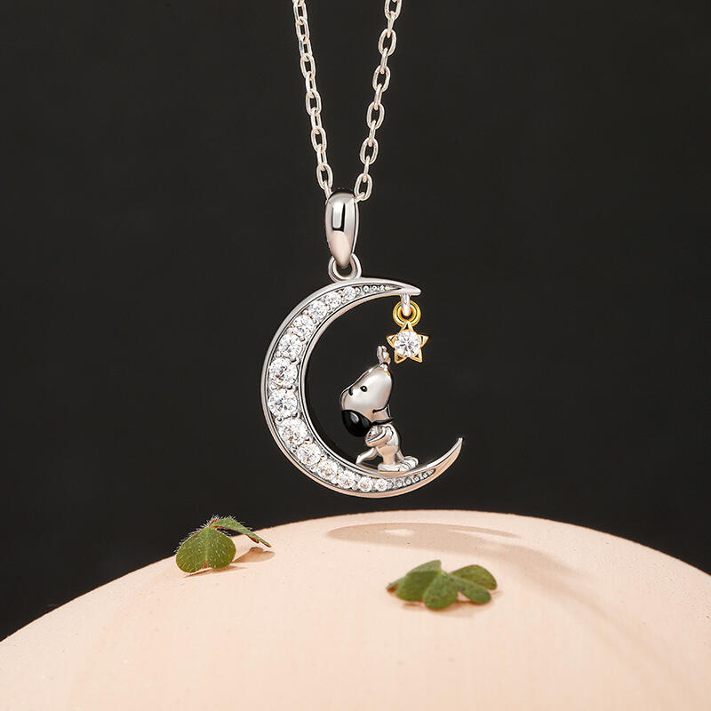 Jeulia Collar Personalizado Diseño de Perro y Estrella Forma de Luna con Piedra de Nacimiento