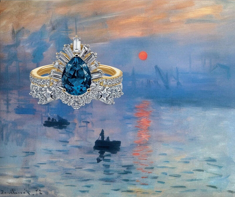 Jeulia Luna Astra Sunrise Two Tone Pear Ring Set