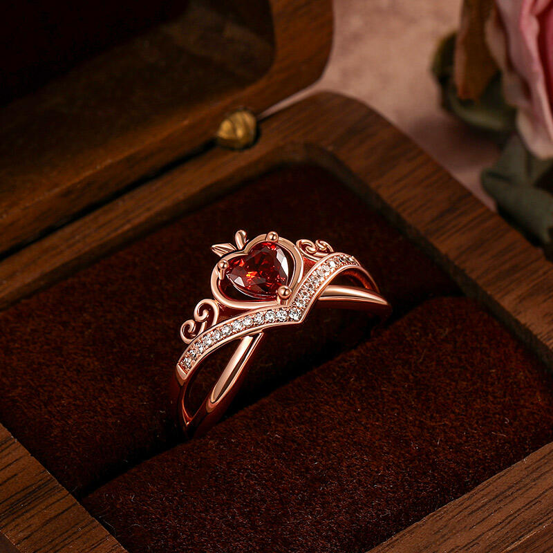 Jeulia Apple Design Red Heart Ring Sterling Silver