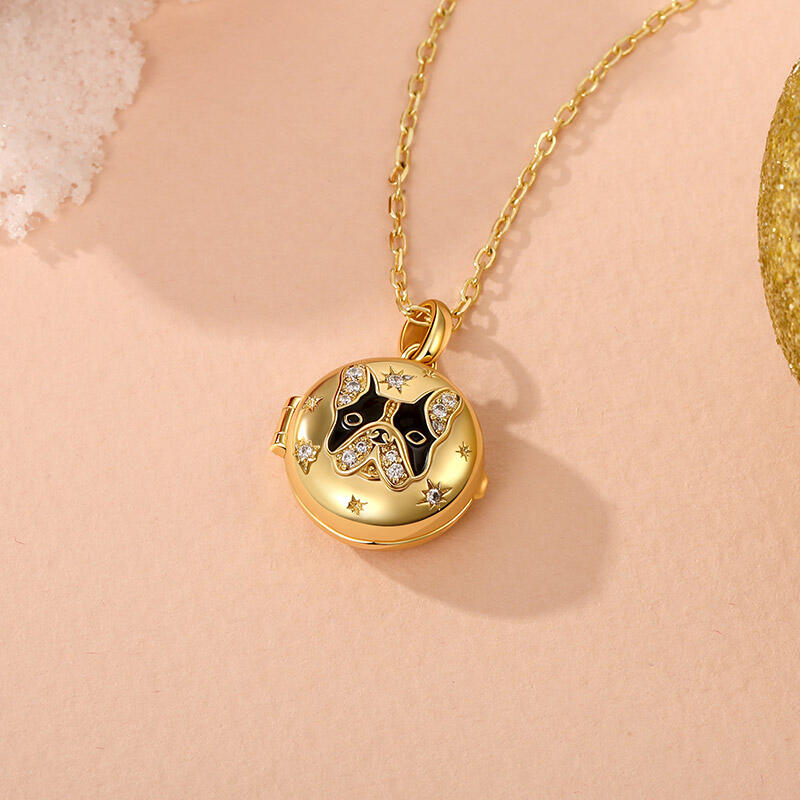 Jeulia Petland Collier Médaillon Photo Gravée Personnalisée Bulldog