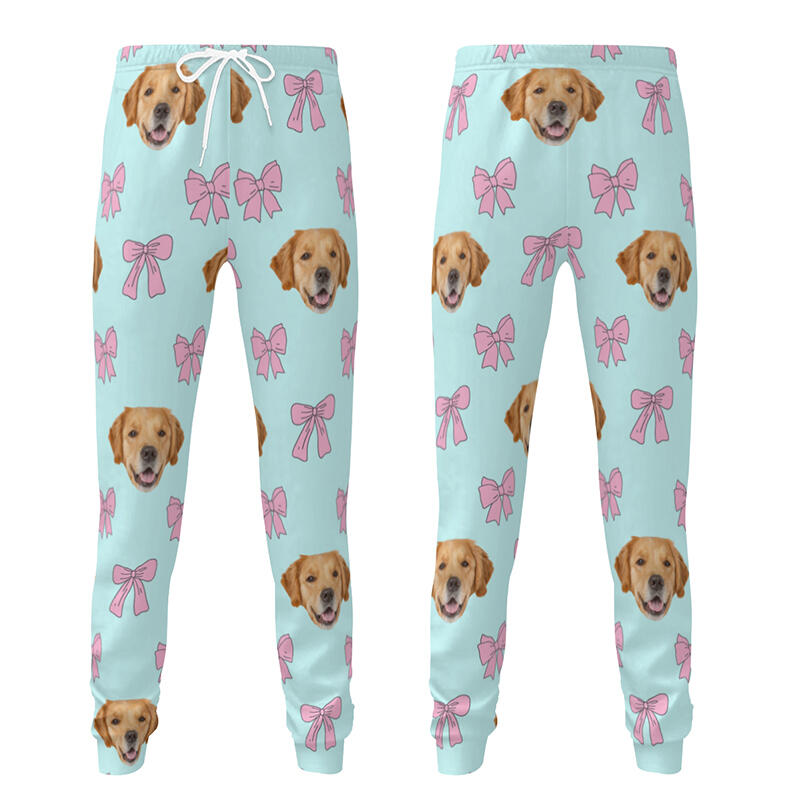 Personalized Unisex Sweatpants Custom Pet Head Photo Bow Design Perfect Gift for Pet Lovers