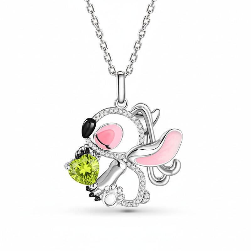 Jeulia Hug Me "Pink Monster" Heart Cut Personalized Sterling Silver Necklace