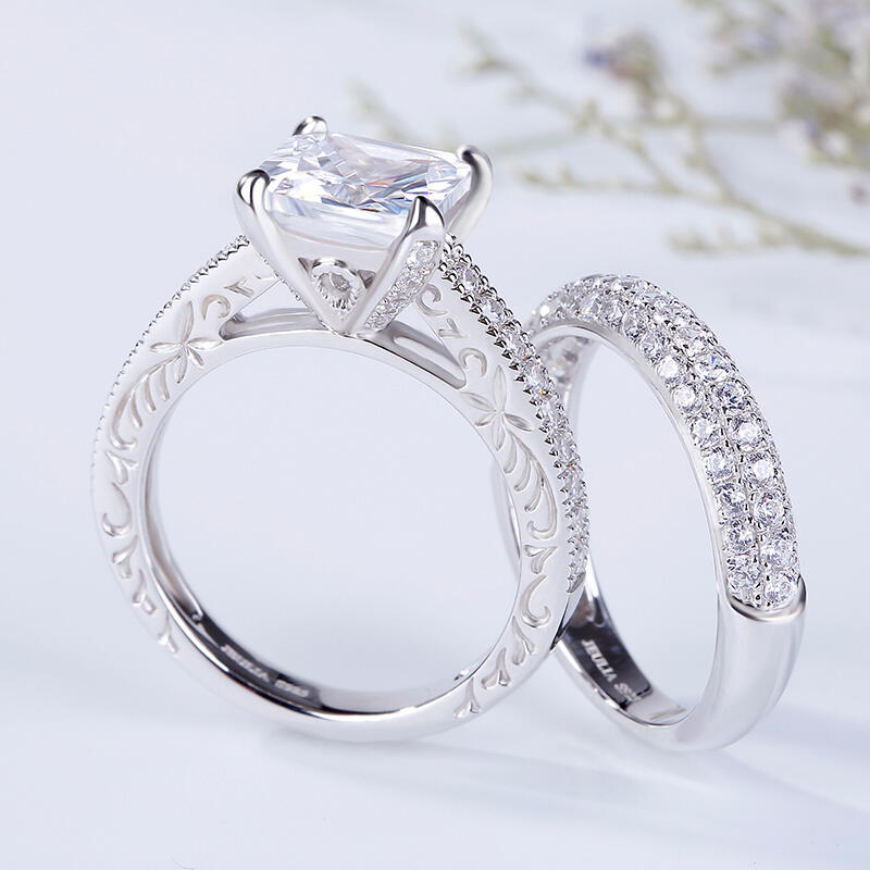 Jeulia Classic Princess Cut Sterling Silver Ring Set