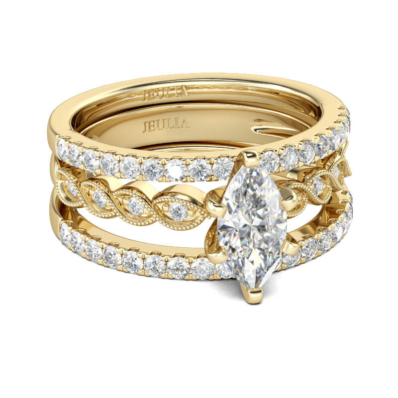Jeulia Gold Tone Marquise Cut Sterling Silver Ring Set