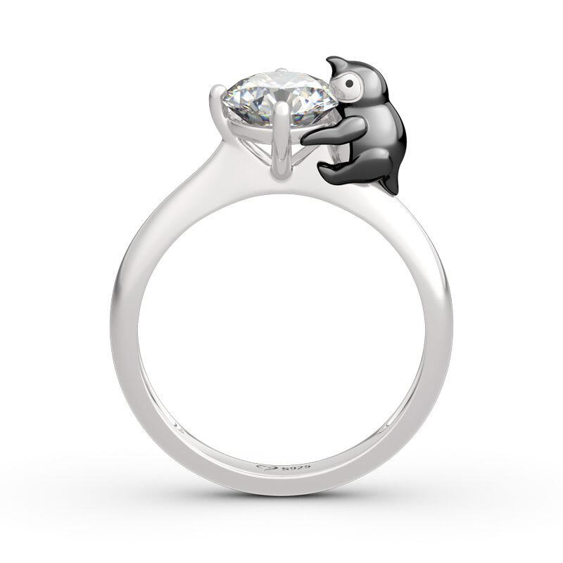 Jeulia Hug Me "Keep Your Cool" Penguin Round Cut Sterling Silver Ring