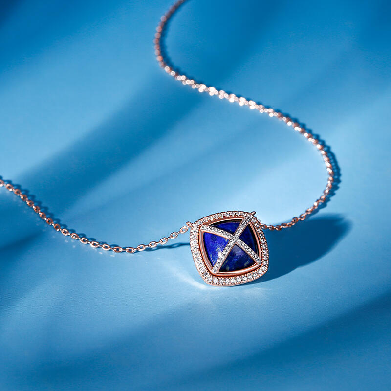 Jeulia Halo Lapis Lazulis Sterling Silver Necklace