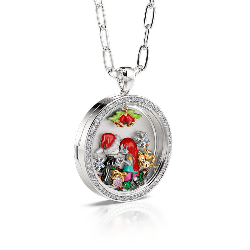 Jeulia "Joyful Holiday" Floating Locket Necklace With Charms And Stones