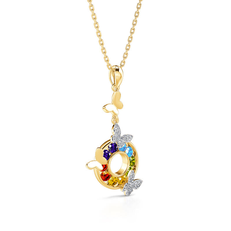Jeulia Collar de mariposa en el círculo del arco iris de plata esterlina