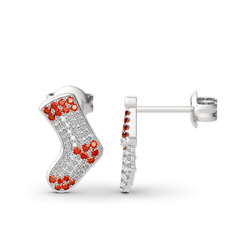 Jeulia "Santa Claus&Christmas Stocking" Sterling Silver Mismatched Stud Earrings