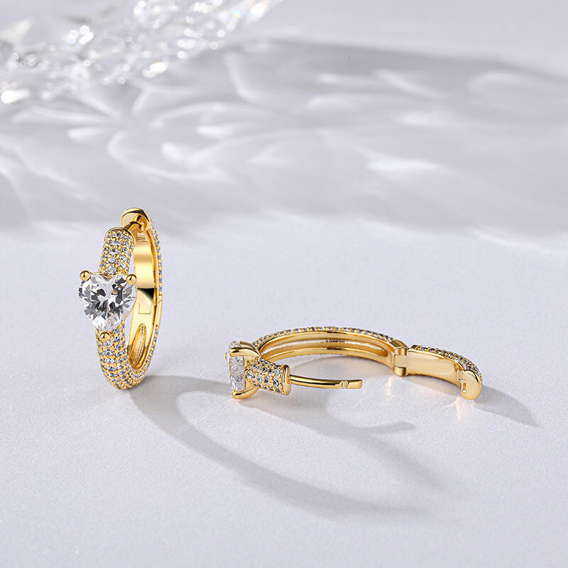 Jeulia Pendientes mujer de aro de plata de ley piedra corte corazón color oro