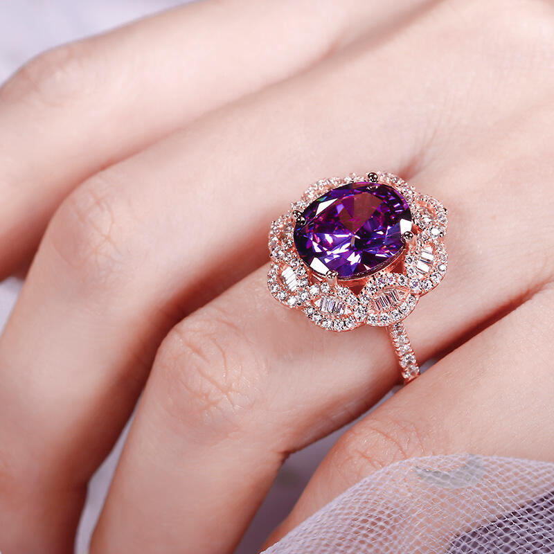 Jeulia Floral Oval Cut Sterling Silver Ring