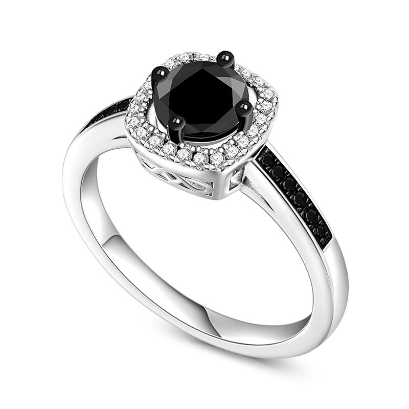 Jeulia Anillo de Plata de Ley con Halo de Dos Tonos y Corte Redondo