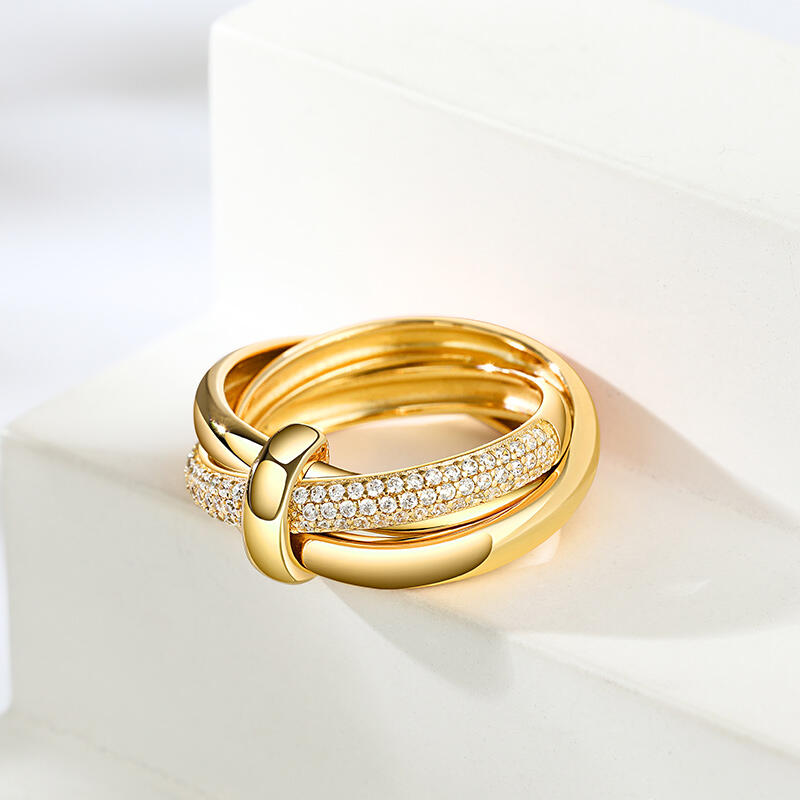 Jeulia Gold Tone Triple Link Knot Sterling Silver Ring