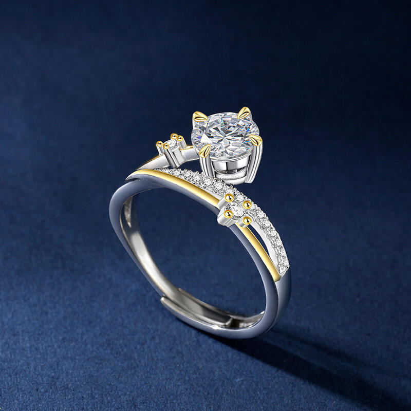 Jeulia "Meteor Trail" Two Tone Sterling Silver Open Ring