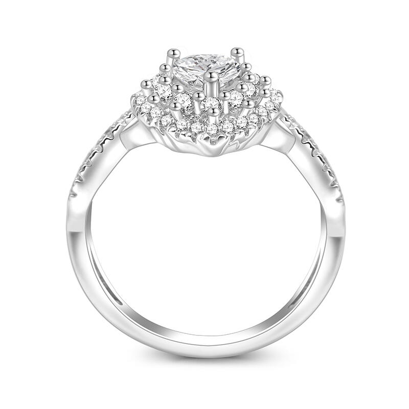 Jeulia Anillo de Compromiso Personalizado Halo con Diseño de Torsión y Corazón en Plata Esterlina