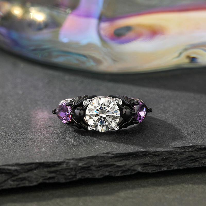 Jeulia Two Tone Black Bat Ring Sterling Silver Round Cut
