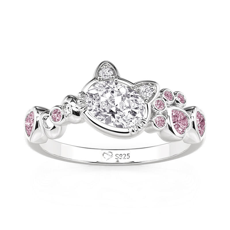 Jeulia Anillo de Gato de Moda con Lazo y Piedras Rosas