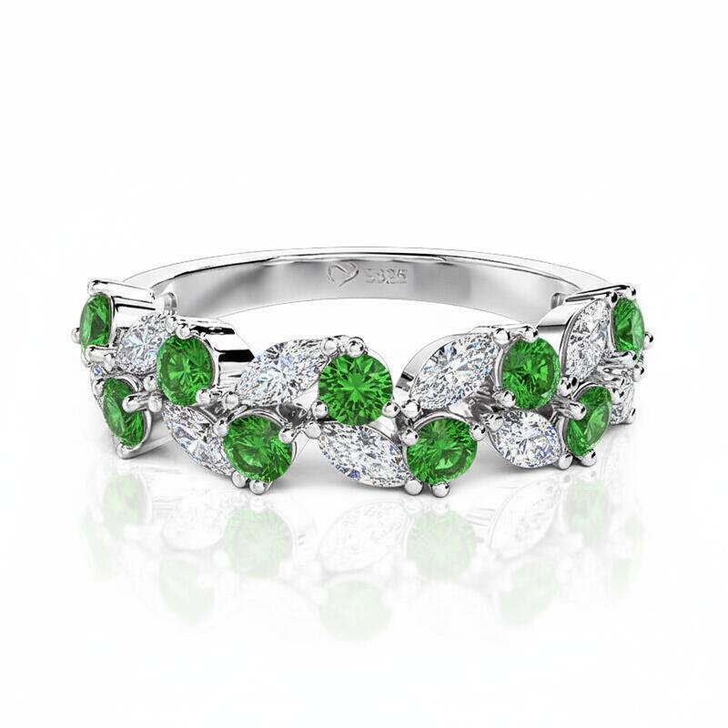 Jeulia Leaf Custom Women's Half Eternity Band Sterling Silver