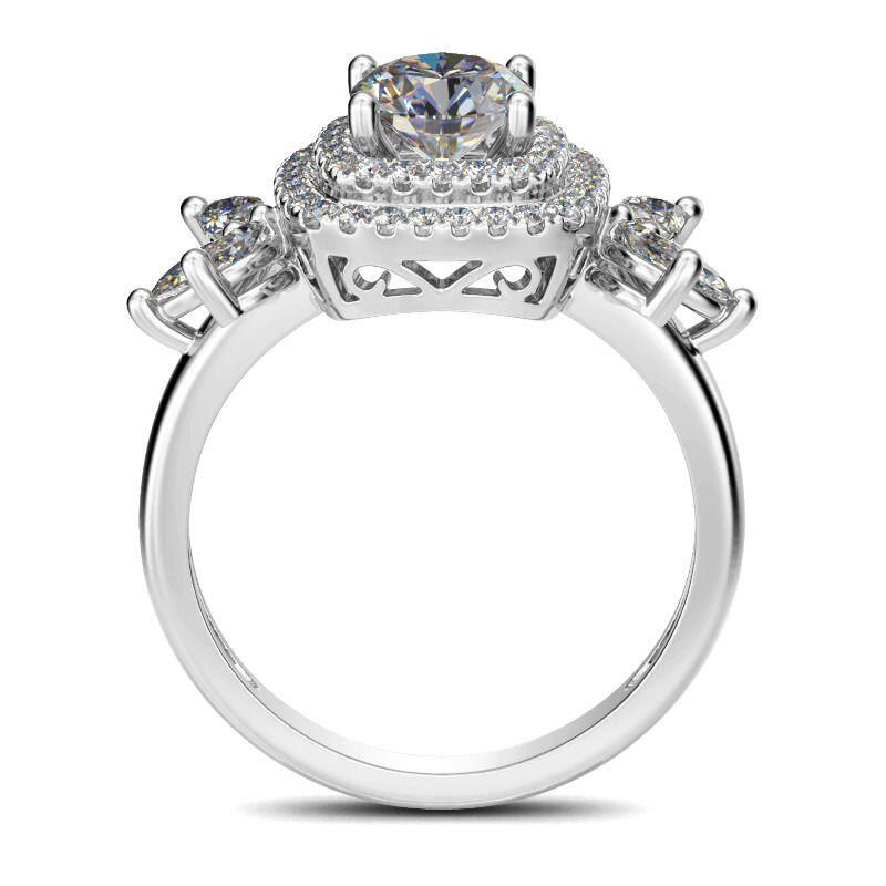 Jeulia Doppio Halo Rotondo Taglio Anello In Argento Sterling