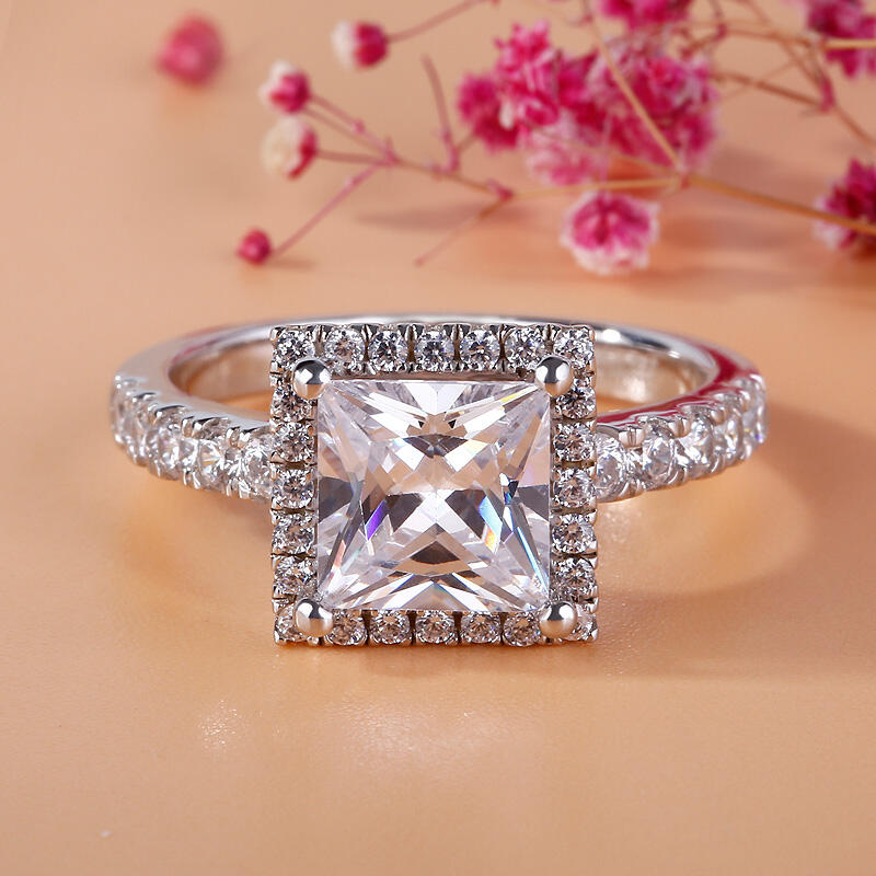 Jeulia Classic Halo Princess Cut Sterling Silver Ring