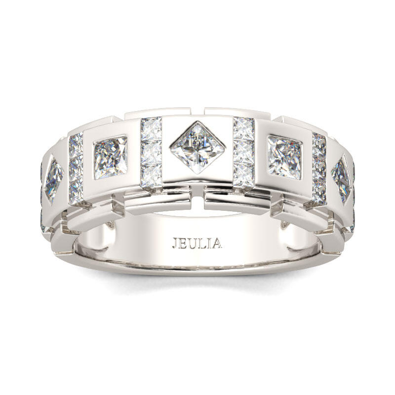 Jeulia Princess Cut Sterling Silver Men's Band