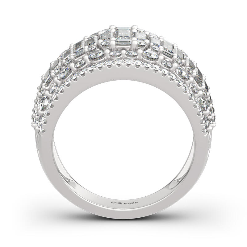 Jeulia Classic Emerald and Round Cut Sterling Silver Band