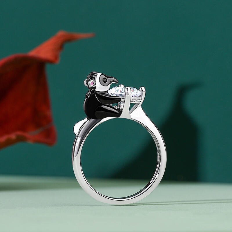 Jeulia Hug Me "Tiny Anteater" Round Cut Sterling Silver Ring